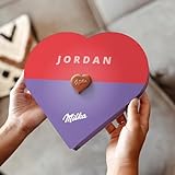 Caja de Milka personalizada con nombre y mensaje. Chocolates con forma de corazón rellenos de crema...
