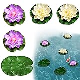 SwirlColor Flor de Loto Lotus Leaves Set 6pcs, Nenufares Flotantes Artificiales Espuma Flotante para...